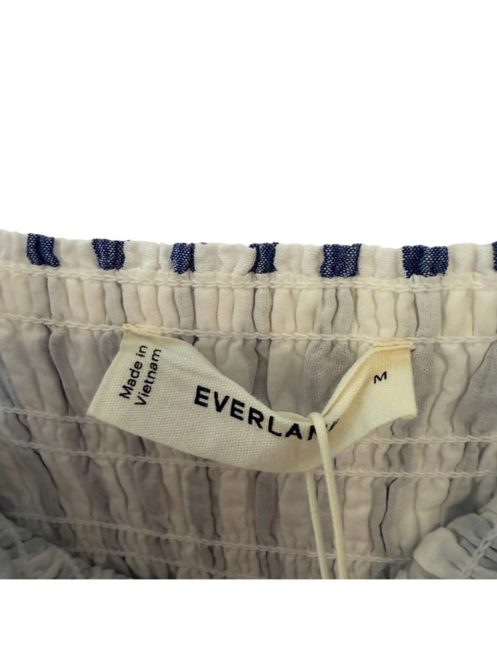 Everlane Gauze Smocked Midi Dress Blue White Stripe Size Medium NWT - Picture 2 of 5